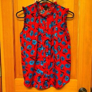 Ann Taylor red floral sleeveless blouse